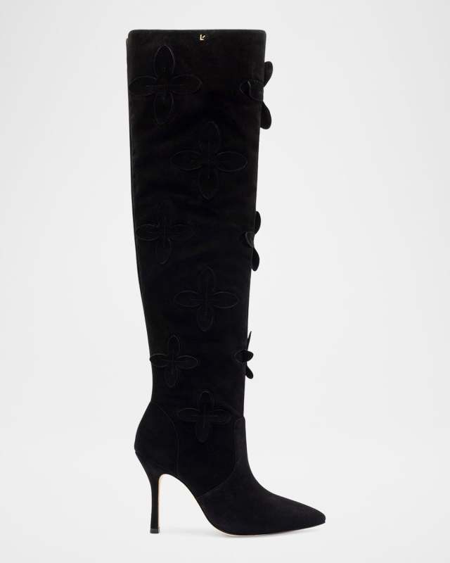 Julia Suede Flower Stiletto Boots